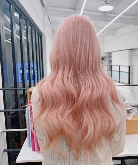 Korean Pink Hair, Peach Pink Hair, Pink Peach Hair, Peach Hair Color, Peach Hair Colors, Cool Blonde Hair Colour, Light Pink Hair, Korean Hair Color, Peach Hair