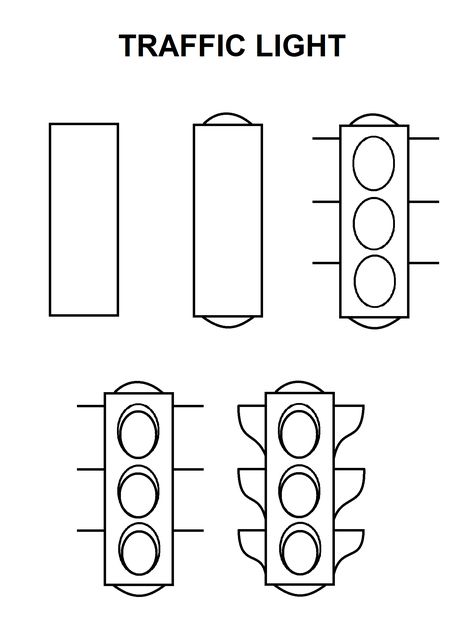 Step-by-step to draw a traffic light How To Draw A Traffic Light, Traffic Light Sketch, Traffic Signal Drawing For Kids, Traffic Signal Drawing, Stop Light Drawing, Traffic Light Tattoo, Traffic Light Painting, Traffic Light Drawing, Light Coloring Page