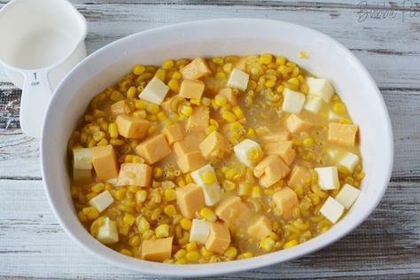 Easy Macaroni Corn Casserole - BubbaPie Cream Corn Mac And Cheese, Corn Casserole With Macaroni, Corn And Noodles, Macaroni And Cheese With Corn, Corn Macaroni Casserole Velveeta, Spaghetti Corn Casserole Velveeta, Macaroni And Corn Casserole Velveeta, Mac And Corn Crockpot, Macaroni Corn Casserole Velveeta