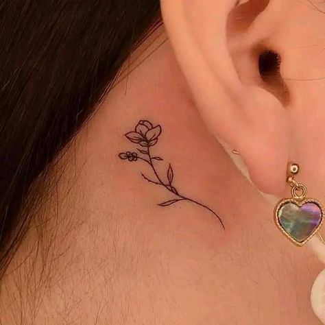 Small flower tattoo Tattoo Ideas Floral, Flower Tattoo Ear, Tattoos For Women Cat, Small Flower Tattoo, Flower Neck Tattoo, Mum Tattoo, Simple Flower Tattoo, Lillies Tattoo, Behind The Ear Tattoo