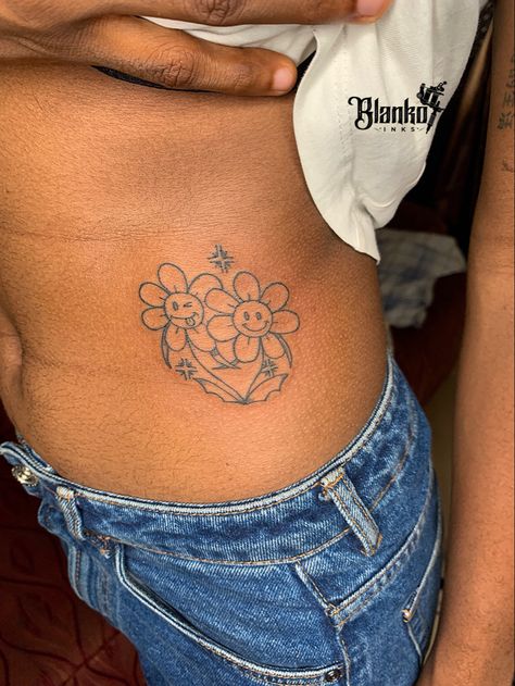 Flower With Smiley Face Tattoo, Smiley Flower Tattoo, Smiley Face Tattoo, Lower Stomach, Plant Tattoo, Leg Sleeve, Tattoo Cover-up, Cover Up Tattoo, Sunflower Tattoo