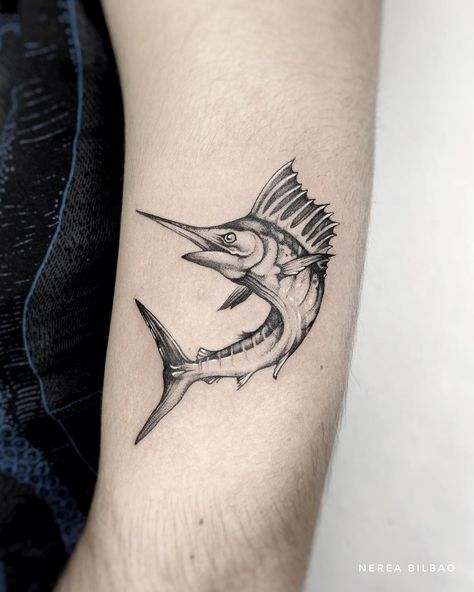 Marlin Fish Tattoo, Blue Marlin Tattoo, Fisherman Tattoo Ideas, Marlin Tattoo, Swordfish Tattoo, Fisherman Aesthetic, Fisherman Tattoo, Sea Tattoos, Marine Tattoo