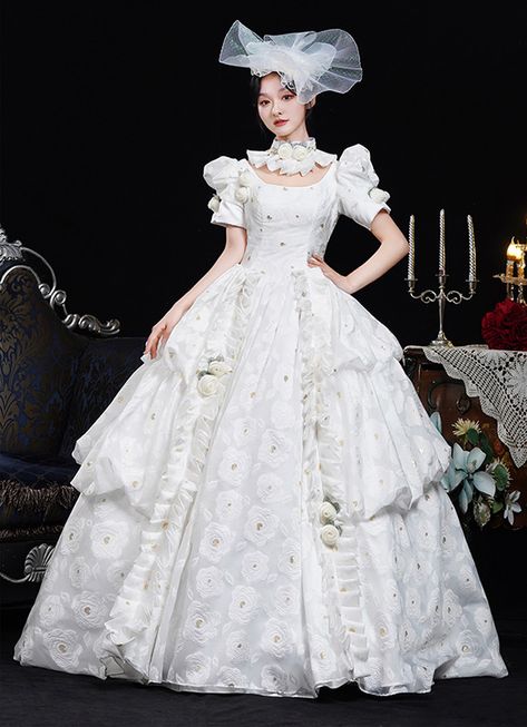 Renaissance 18th Century Southern Belle Floral Princess White Dresses 18th Century Masquerade, Southern Belle Dresses, Victorian Dress Gown, Masquerade Party Dresses, Southern Belle Dress, Belle Dresses, Masquerade Ball Gown, Antoinette Dress, 18th Century Dress