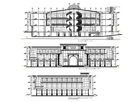 Shopping Mall Plan Elevation Section Free AutoCAD Drawings Shopping Mall Section, Shopping Mall Design Plan, Shopping Mall Plan, Mall Plan, Hotel Project Architecture, Lobby Plan, Architectural Sections, Hotel Room Plan, Side Elevation