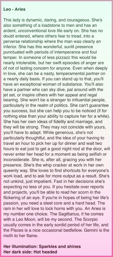 Leo Sun-Aries Moon female from the Book of Lovers by Carolyn Reynolds Leo Sun Aries Moon, Aries Rising, Aries Moon, Leo Sun, Aries And Leo, 18th Bday, Zodiac Signs, Astrology, Moon