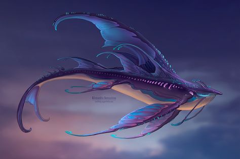 ArtStation - Whales, Alexandra Semushina Sky Whale, Sea Creatures Art, Creature Artwork, Whale Art, Fantasy Beasts, Alien Concept Art, Creature Drawings, Monster Concept Art, Alien Creatures