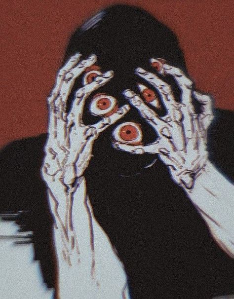 Dominos Hell, Dark Comic Aesthetic, Distrust Art, Cannibalcore Pfp, Madness Aesthetic Dark, Hole In Chest Art, Someone Looking Down, Many Eyes Art, Demonic Background