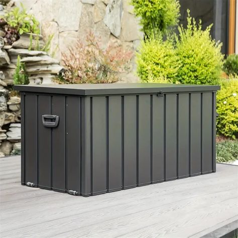 100 Gallon Outdoor Storage Deck Box Waterproof Large Patio - Temu Terrace Storage, Outside Cushions, Slope Design, Pillows Black, Large Terrace, Large Patio, Lockable Storage, Patio Storage, Deck Box Storage