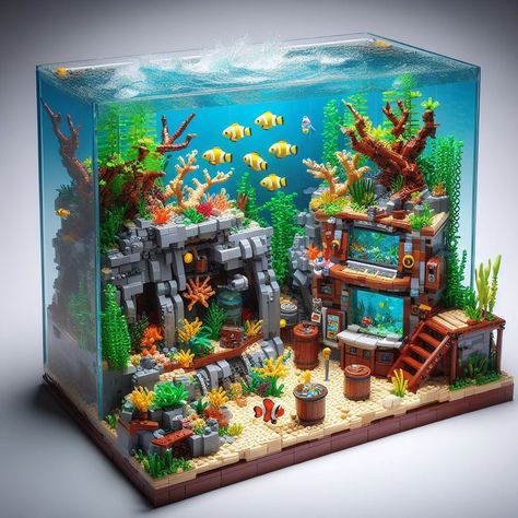 Quick 5 ideas for Lego Aquarium decor MOCs – How to build it Lego Aquarium Ideas, Ideas For Aquarium, Lego Moc Ideas, Lego Underwater, Lego Ocean, Lego Aquarium, Sunken Pirate Ship, Lego Garden, Lego Fish