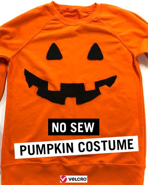 Looking for easy DIY Halloween costume ideas? Or maybe you're looking for a last-minute Halloween costume idea? Have a go at making this brilliant no-sew pumpkin costume - it only takes 15 minutes to make so you'll have a great outfit in no time! All you need is an orange sweater and some VELCRO® Brand Sticky Back for Fabrics Tape. #halloween #halloweencostume #VELCROBrand #VELCRO Pumpkin Costume Women's Diy, Easy Pumpkin Costume, Pumpkin Diy Costume, Diy Pumpkin Costume Kids, No Sew Pumpkin Costume, Diy Pumpkin Costume Womens, Boys Pumpkin Costume, Diy Pumpkin Costume Toddler, Pumpkin Costume Women's