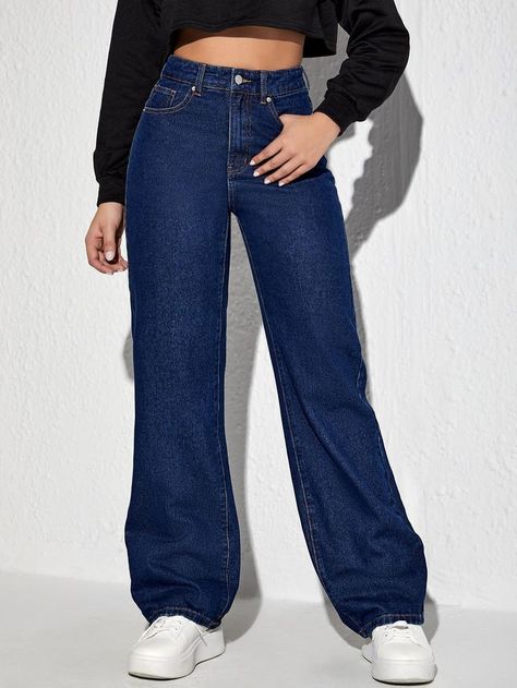 Dark Blue Jeans Outfit, Blue Denim Jeans Outfit, Low Rise Jeans Outfit, Dark Denim Pants, Straight Jeans Outfit, High Waisted Jeans Outfit, High Waisted Straight Leg Jeans, Denim Jeans Outfit, Wide Leg Jeans Outfit