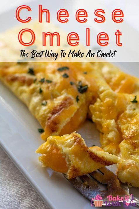 This tasty, savory cheese omelet is the easiest comfort food you could possibly make and it's a family favorite for breakfast, brunch, or dinner! Eggs are beaten and cooked just enough to still be wonderfully tender, then filled with melty cheese! BakeItWithLove.com #bakeitwithlove #cheeseomelet #3eggomelet #howtomake Cheese Eggs Recipe, Oven Omelet, Cheese Omelette Recipe, Dinner Eggs, Omlet Recipes, Omelette Recipe Easy, Cheese Omelet, Cheese Omelette, Kitchen Staples