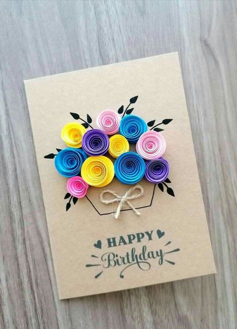 Quilling Birthday Cards, Handmade Greeting Card Designs, Happy Birthday Cards Handmade, Happy Birthday Cards Diy, Creative Birthday Cards, Desain Quilling, Birthday Card Drawing, Unique Birthday Cards, Birthday Card Craft