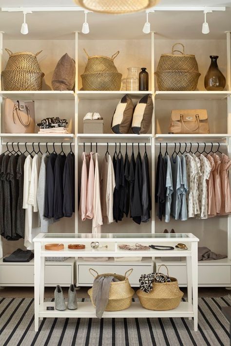 The IKEA ELVARLI system is the perfect clothing storage for any space! You choose how to combine ELVARLI products to create the storage you need, whether you want a reach-in closet, walk-in wardrobe or clothing nook! Elvarli Ikea, Ikea Clothes, Clothes Closet Design, Ikea Elvarli, Ikea Closet System, Diy Kast, Ikea Closet, Closet Hacks, Closet Hacks Organizing