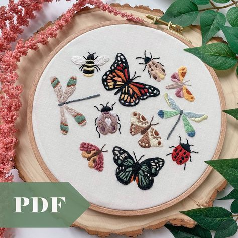 Buy A Bug's Life PDF Guide, Hand Embroidery Digital Download, Forest, Insect, Nature, Colorful Themed Decor Online in India - Etsy Bugs Embroidery, Learning To Embroider, Embroidery Lessons, A Bug's Life, Wooden Hoop, Themed Decor, Dmc Floss, Digital Pattern, Cross Stitch Embroidery