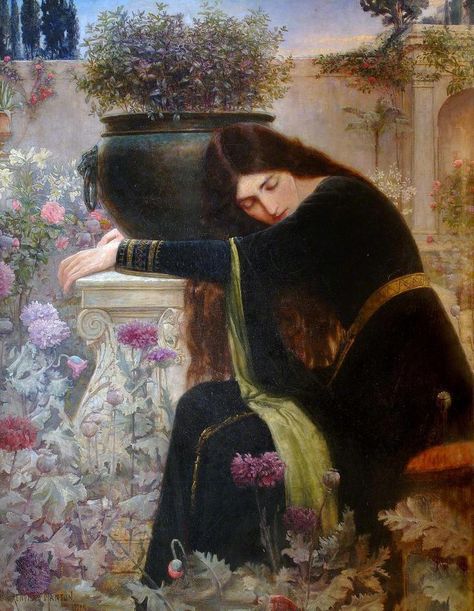 silenceforthesoul:George Henry Grenville Manton (1855–1932) - Isabella and the pot of basil Nature Textiles, Pre Raphaelite Paintings, George Henry, Pre Raphaelite Art, Istoria Artei, Rennaissance Art, Black Bamboo, Pre Raphaelite, Tableau Art