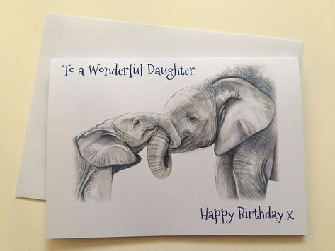 Elephant Birthday Card, Happy Birthday Mum, Mom Drawing, Happy Birthday Grandma, I Love You Mum, Giraffe Birthday, Card For Mom, Unique Birthday Cards, Elephant Birthday