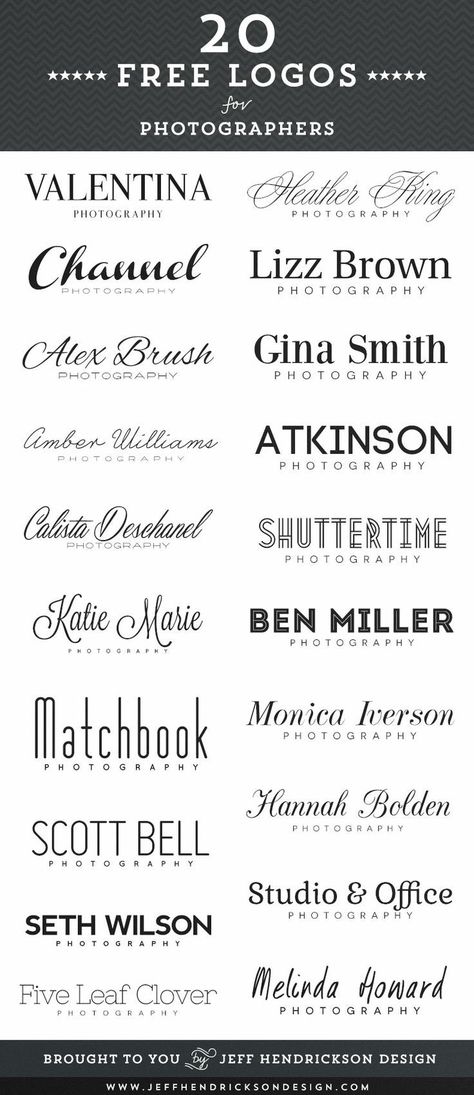 20 free photographer logos using free fonts. - Font ideas? Typographie Logo, Free Logos, Photographer Logo, Photography Logo Design, Hand Logo, Photography Logo, Logo Fonts, Photography Logos, Typography Fonts