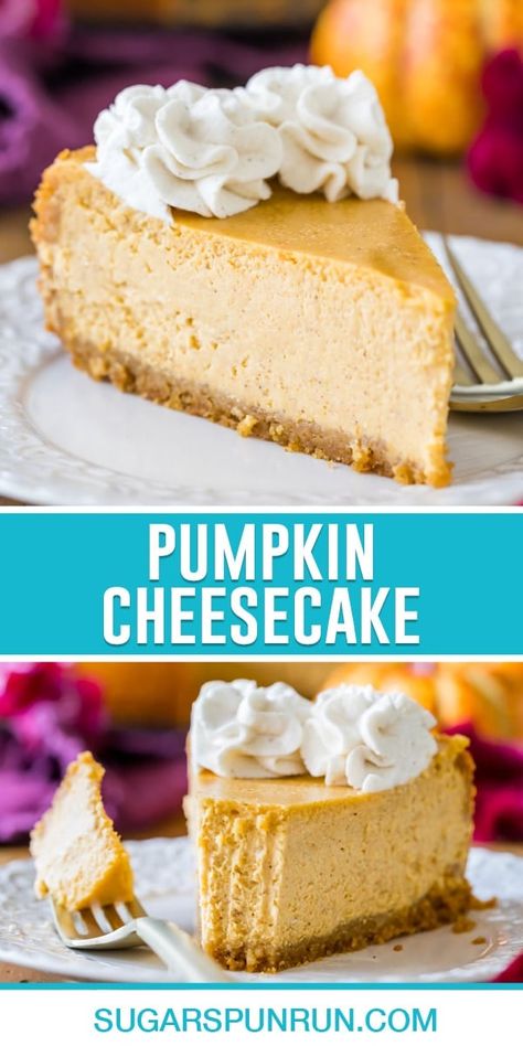 My easy, creamy Pumpkin Cheesecake is made completely from scratch WITHOUT a water bath! I'm including lots of tips to prevent cracks so yours can turn out just like the pictures. Recipe includes a how-to video! No Crust Pumpkin Cheesecake, Simple Pumpkin Cheesecake Recipe, Easy Pumpkin Cheesecake, Pumpkin Cheesecake Without Water Bath, Pumpkin Cheesecake Premade Crust, Cheesecake Water Bath, Extra Creamy No Bake Pumpkin Cheesecake, Homemade Cheesecake Recipes, Homemade Graham Cracker Crust