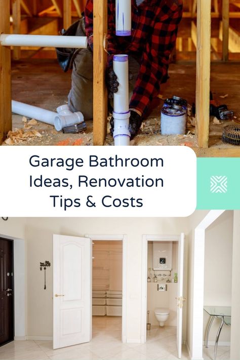 Adding a bathroom to a garage is not easy. Here's some garage bathroom ideas and pointers to help you get started. Adding A Bathroom To A House Diy, Shower In Garage Ideas, Adding Bathroom To House, Space Saving Bathroom Layout, Garage Conversion With Bathroom, Adding Plumbing To A Garage, Garage Bathroom Ideas Layout, Small Garage Bathroom Ideas, Add A Bathroom To House