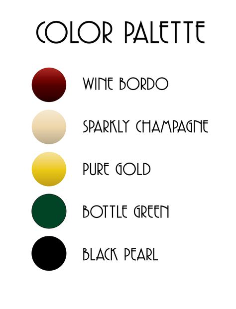 Great Gatsby Colour Palette, Hollywood Glam Color Palette, The Great Gatsby Color Palette, Gala Color Palette, Masquerade Ball Color Palette, Roaring 20s Color Palette, Speakeasy Color Palette, Great Gatsby Color Palette, Casino Color Palette