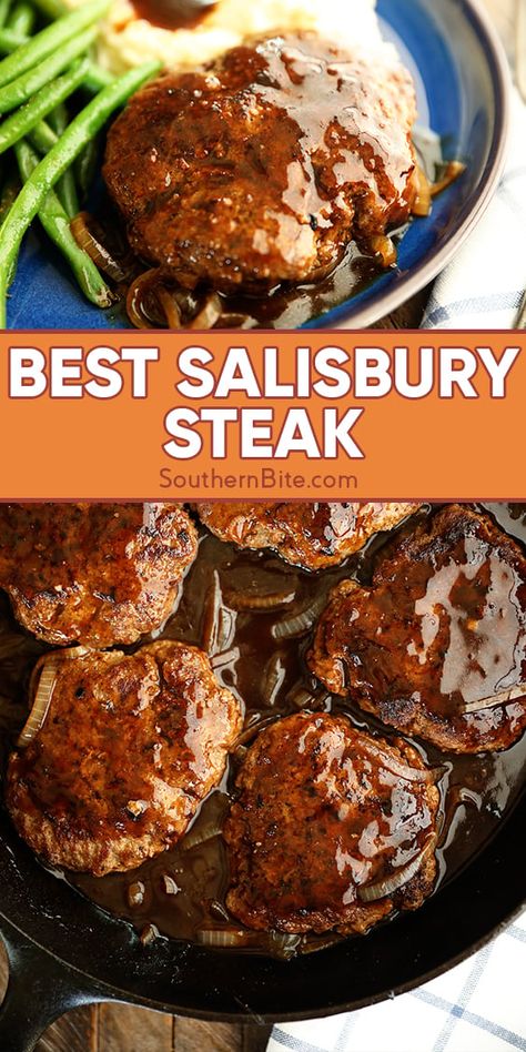 Sulsbarry Steak, Kilbasa Pasta, Salberry Steak, Best Salisbury Steak, Best Salisbury Steak Recipe, Ground Beef Patties, Salisbury Steaks, Homemade Salisbury Steak, Easy Salisbury Steak