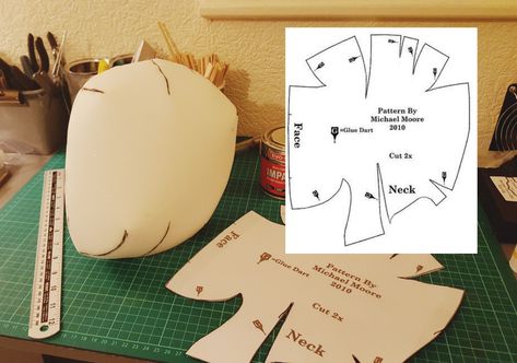 First stage in my puppet creation.  Making the foam head from the pattern. Puppet Head Pattern, Foam Puppet, Rod Puppet, Puppet Stage, Wooden Spoon Crafts, Custom Puppets, Body Foam, Puppets Diy, Spoon Crafts