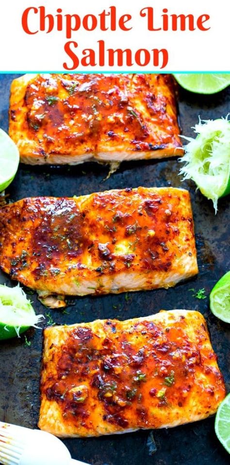 Chipotle Lime Salmon Spanish Style Salmon, Spanish Salmon Recipes, Salmon Recipes Spicy, Spanish Salmon, Chipotle Lime Salmon, Chipotle Fish, Spicy Salmon Recipes, Salmon Lime, Lime Salmon Recipes