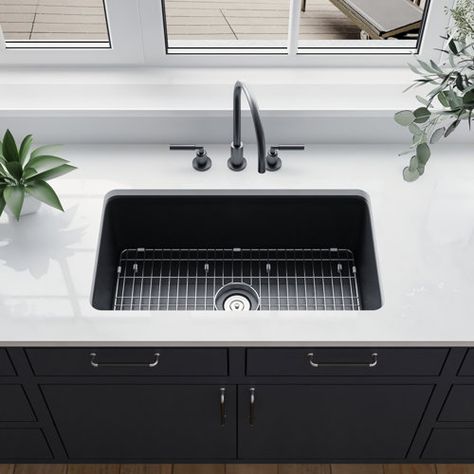 Ruvati 57" L x 19" W Undermount Kitchen Sink | Wayfair Under Mount Kitchen Sink, Top Mount Kitchen Sink, Wall Mount Sinks, Kitchen Sinks Farmhouse, Console Sinks, Sink Grid, Glass Vessel Sinks, Pedestal Sinks, Vessel Sink Faucet