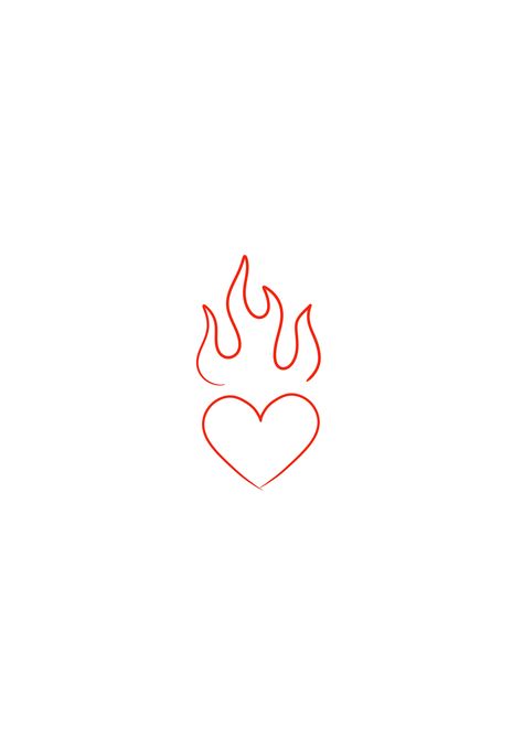 Heart And Flames Tattoo, Heart With Flames Tattoo Design, Fire And Heart Tattoo, Small Heart On Fire Tattoo, Fire Emoji Tattoo, Heart And Flame Tattoo, Fire Aesthetic Drawing, Flaming Heart Tattoo Simple, Heart On Fire Drawing