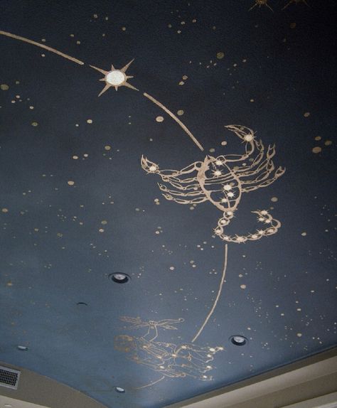 Ceiling Constellation Mural, Celestial Mural, Starry Ceiling, Barrel Vault Ceiling, Ceiling Painting, Ceiling Murals, Star Ceiling, Ceiling Art, Harry Potter Room