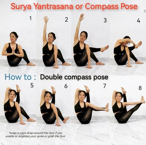 Compass Pose Yoga, Fun Yoga Sequence, Compass Pose, Stretching Flexibility, Hard Yoga Poses, Yoga Teacher Resources, Quick Yoga, Yoga Information, Yoga Sculpt