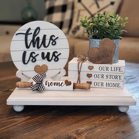 Crafty Little Market - Home Decor, Farmhouse Wood Books, Decor Hallway, Faux Books, Idee Cricut, Tiered Tray Diy, Decor Eclectic, Dekor Diy, Interior Bedroom, Wood Book