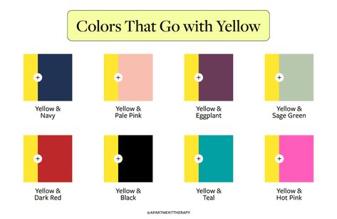 What Colors Go With Yellow? Try These Complementary Colors | Apartment Therapy Yellow Complimentary Colors, What Colors Go With Yellow, Office Redo, Yellow Color Combinations, Earrings Outfit, Colour Combinations Fashion, Color Combinations For Clothes, Best Color, Color Complement