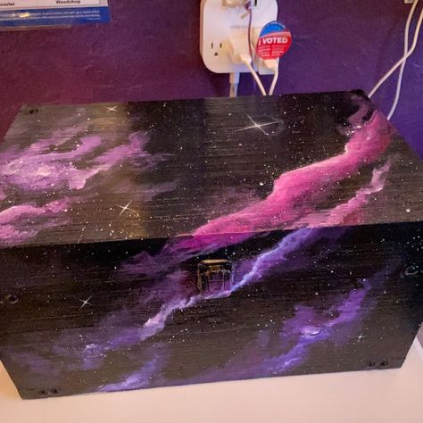 Galaxy box hand painted chest outerspace original art jewelry wooden keepsakebox coins candy misc. galaxies stars nebula space - Etsy Kanada Galaxy Dresser, Galaxy Guitar, Galaxy Box Painting, Spray Paint Galaxy Art, Guardians Of The Galaxy Cassette, Galaxy Jewelry, Painted Chest, Galaxies Stars, Box Hand