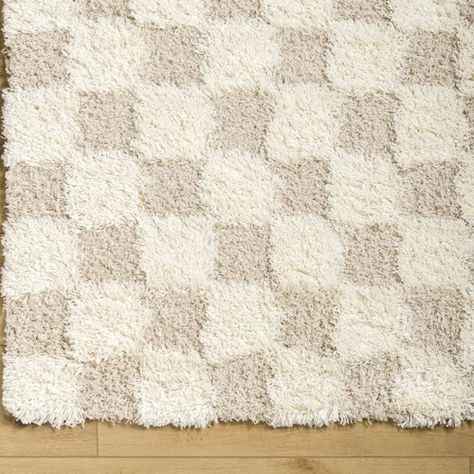 AllModern Walker Checkered Sage/Cream Shag Area Rug | Wayfair Tan And White Checkered Rug, Tan Checkered Rug, Flex Space Ideas, Nursery Rugs Neutral, Checkered Nursery, Flex Room Ideas, Checkered Area Rug, Board Game Room, Brown Checkered