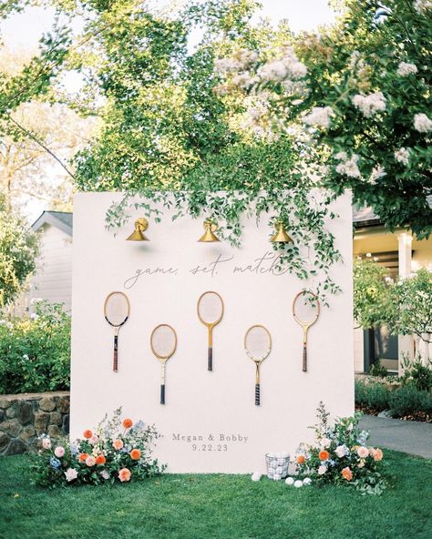 Get inspired for your big day with this perfect match of love and tennis. 🎾💒 Wedding Planner @curatedbygw Beauty… | Instagram Tennis Court Wedding Reception, Tennis Wedding Ideas, Tennis Wedding Theme, Tennis Bachelorette Theme, Tennis Proposal, Tennis Themed Bachelorette Party, Bachelorette Branding, Tennis Bridal Shower Theme, Perfect Match Tennis Bridal Shower Theme