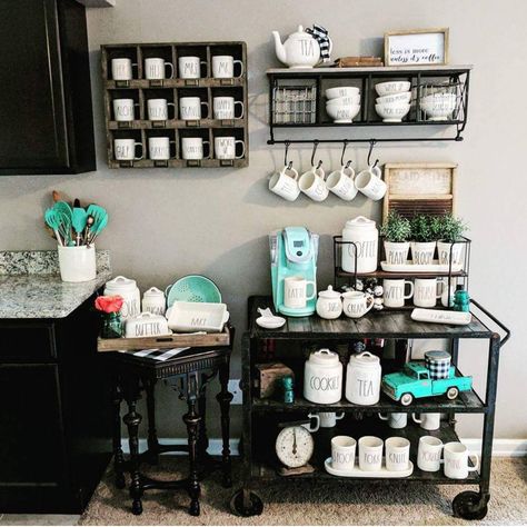 Black And Teal Kitchen Decor, Black Teal Kitchen, Black White Teal Kitchen, Teal Kitchen Accessories, Black And Turquoise Kitchen, Teal Coffee Bar, Black And Teal Kitchen, Teal Farmhouse Kitchen, Aqua Kitchen Decor