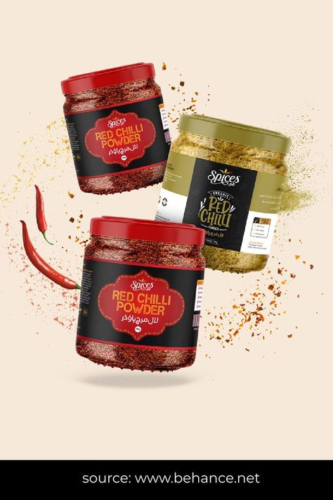 #spices #masala #spicepackagingdesign #masalalabeldesign #masalapackagingdesign source: https://www.behance.net/gallery/120681713/Spices-Packaging-Designs? Spices Ads, Chili Label Design, Sambal Packaging Design, Spice Poster Design, Spices Bottle Design, Spice Packaging Design Ideas, Spices Advertising Design, Spices Packaging Design Creative, Spice Packing Design