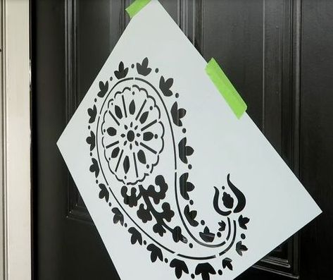 the proper way to paint and stencil a front door Front Door Black, Door Black, Stenciling, Stencil Painting, See It, Black Blue, Front Door, Paint, Blue