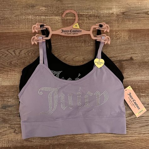 Juicy Couture Intimates & Sleepwear | Nwt Juicy Couture 2pck Sport Bralette Bras | Color: Black/Purple | Size: M Juicy Couture Clothes, Juice Couture, Juicy Couture Logo, Mcbling Fashion, Hello Kitty Clothes, Juicy Couture Purse, Cute Nike Outfits, Stylish Hoodies, Casual Preppy Outfits