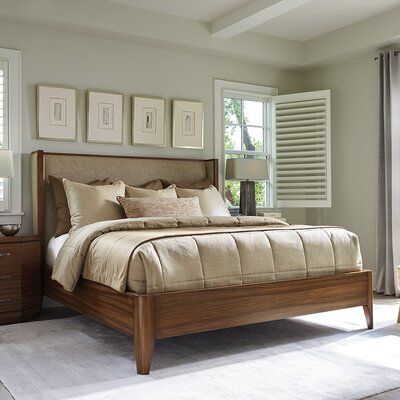 Lexington <p></p><strong>Features:</strong><ul><li>Lightly padded upholstered headboard</li><li>Color: Brown/Beige</li><li>Frame Material: Solid + Manufactured Wood<ul><li>Wood Species: </li><li>Iron: No</li><li>Additional Frame Material Details: Zebrano veneers and select hardwood</li><li>Wood And Upholstered: </li></ul></li><li>Wood: Yes</li><li>Wood Tone: Medium Wood</li><li>Upholstered: Yes<ul><li>Upholstery Material: 100% Polyester</li><li>Upholstery Material Details: </li><li>Upholstery Ma Bed With Upholstered Headboard, Head Boards, Upholstered Sleigh Bed, Lexington Home, Head Board, Upholstered Panel Bed, Bedroom Panel, King Bedroom, Upholstered Panels