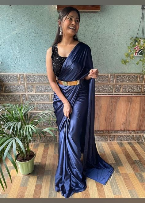 Navy Blue Saree Party Wear, Navy Blue Saree Contrast Blouse, Dark Blue Saree, Blue Sequin Saree, Silky Saree, Velvet Choli, Royal Blue Saree, Sky Blue Saree, Modeling Shoot