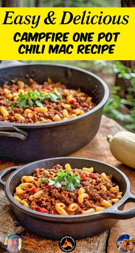 Campfire One Pot Chili Mac Recipe One Pot Chili Mac, One Pot Chili, Bison Recipes, Chili Mac Recipe, One Pot Cooking, Chili Chicken, Meal Options, Vegetable Lasagna, Chili Mac