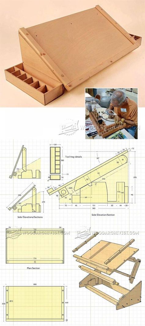 Carving Station Plans - Wood Carving Patterns and Techniques | WoodArchivist.com Cool Carpentry Projects, Cool Woodworking Projects Awesome Ideas, Shop Class Projects Ideas, Laptop Stand Wood, Wood Box Design, Carving Station, Cabinet Woodworking Plans, Woodworking Projects Unique, Woodworking Plans Pdf