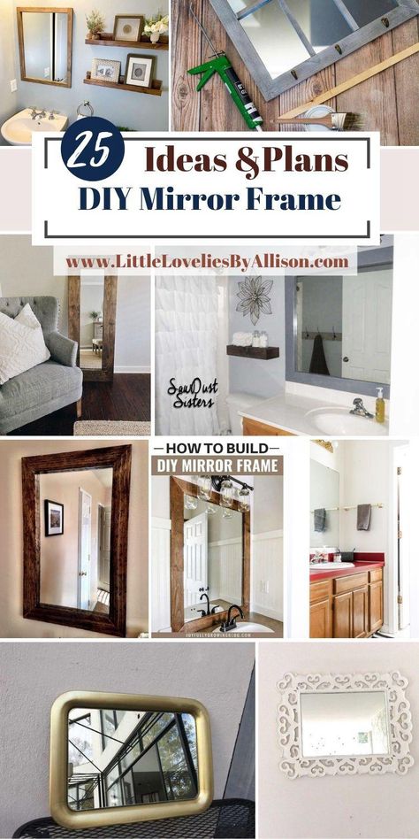 25 Ways To Make A DIY Mirror Frame With Ease Diy Wood Mirror Frame Bathroom, Mirror Transformation Diy, Diy Mirror Frame Decoration, Mirror Frame Makeover, Easy Diy Mirror Frame, Diy Mirror Frame Ideas, Diy Wood Mirror Frame, Mirror Frame Ideas, Upcycle Frames