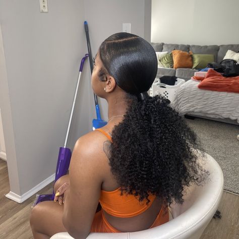 Curly Slick Back Ponytail Weave Short, Peekaboo Slick Back Ponytail, Wet And Wavy Slick Back Ponytail, Slick Back Fluffy Ponytail, Side Part Low Curly Ponytail Black Women, Slick Back Puffy Ponytail Weave, Swoop With Curly Ponytail, Side Swoop Hairstyle Natural Hair Curly, Side Part Slick Back Ponytail Curly