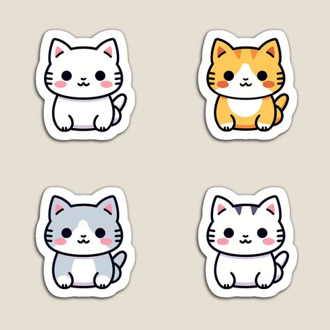 Cute Simple Stickers, Simple Stickers, Simple Draw, Kitten Stickers, Shrink Paper, Kitty Pictures, Cut Cat, Easy Cartoon Drawings, Simple Cartoon