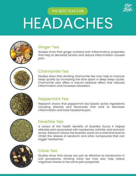 Teas For Headaches, Best Teas, Natural Headache, Herbal Tea Benefits, Tea Remedies, For Headaches, Healing Tea, Natural Headache Remedies, Herbal Teas Recipes