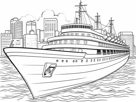 illustration of Cruise ship getaway: coloring edition Cruise Ship Coloring Pages Free Printable, Coloring Page For Adults, Color Sheets, Detailed Coloring Pages, Ship Drawing, Adventure Of The Seas, Sea Lover, Alaska Cruise, Boat Design